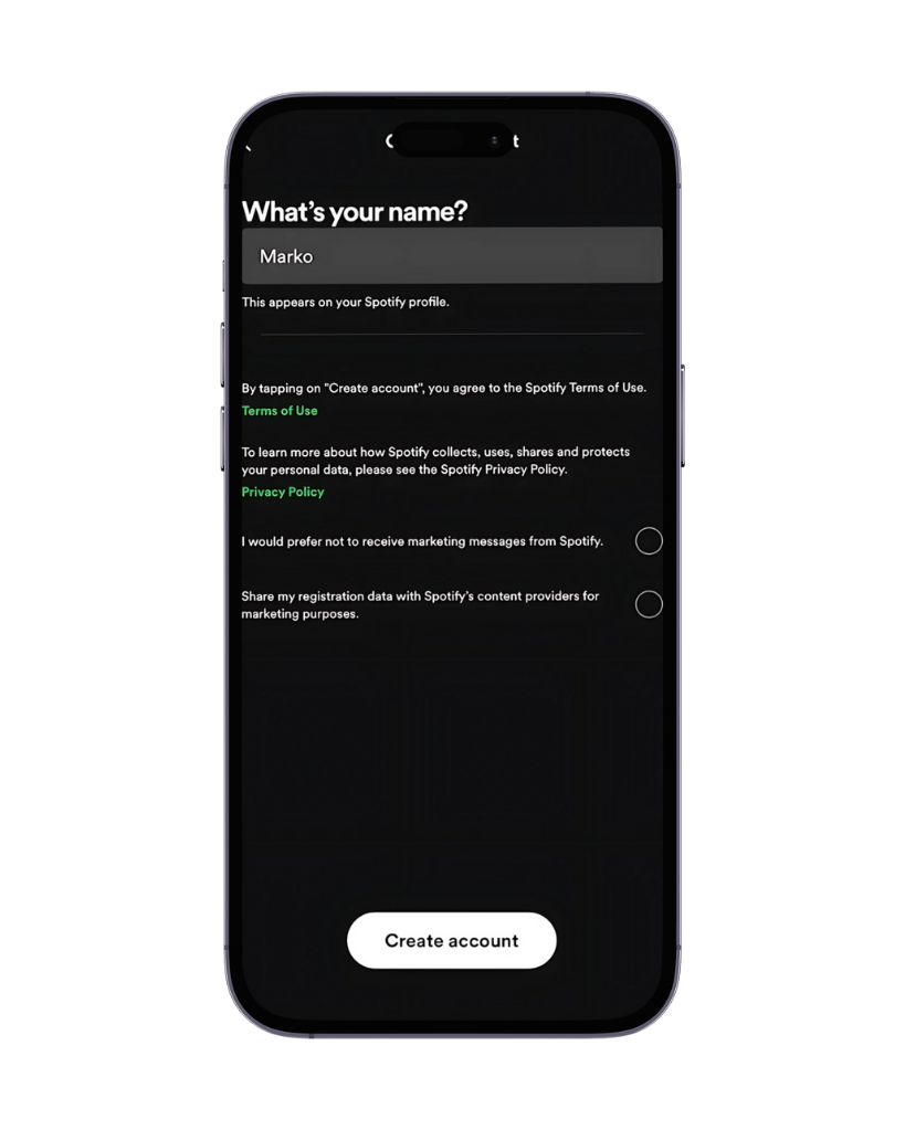 create an account on the Spotify premium apk