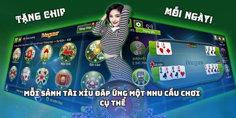 Mỗi sảnh tài xỉu đáp ứng một nhu cầu chơi cụ thể